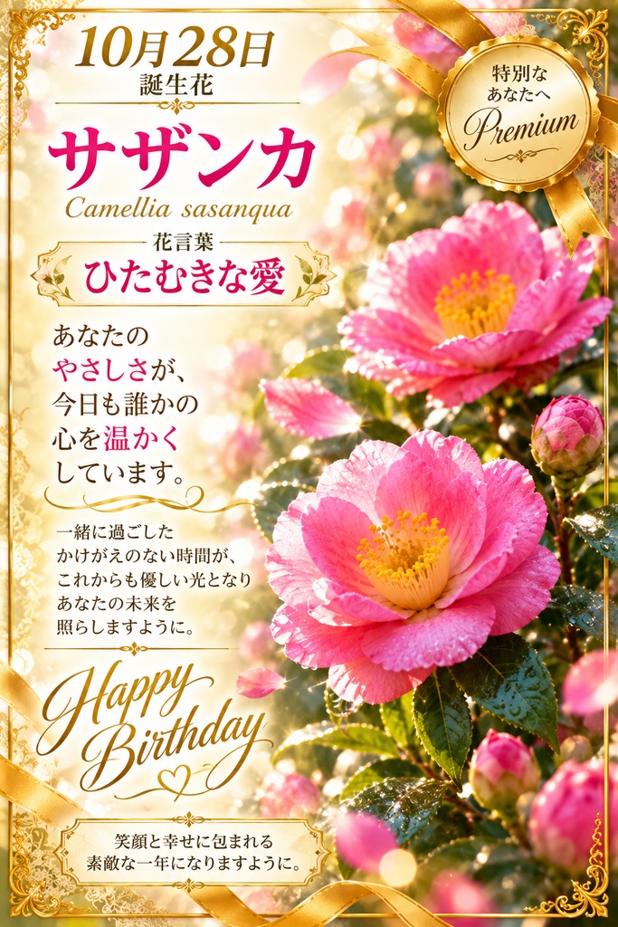 🌸 【10月28日】誕生花 サザンカ《ひたむきな愛》｜大切な人へ贈るプレミアム誕生日ギフト4点セット｜300円｜つながる。