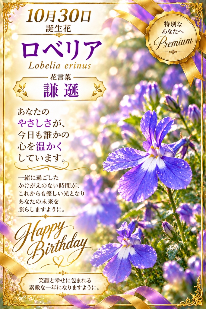 🌸 【10月30日】誕生花 ロベリア《謙遜》｜大切な人へ贈るプレミアム誕生日ギフト4点セット｜300円｜つながる。