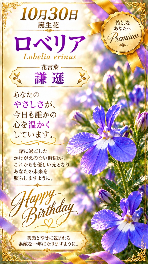 🌸 【10月30日】誕生花 ロベリア《謙遜》|大切な人へ贈るプレミアム誕生日ギフト4点セット|300円|つながる。