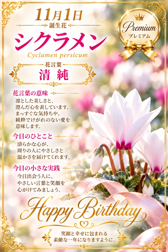 🌸 【11月1日】誕生花 シクラメン《清純》｜大切な人へ贈るプレミアム誕生日ギフト4点セット｜300円｜つながる。