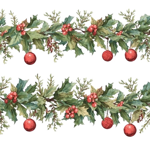 水彩画クリスマス クリップアート全11種類|アンティーク調・PNG背景透過