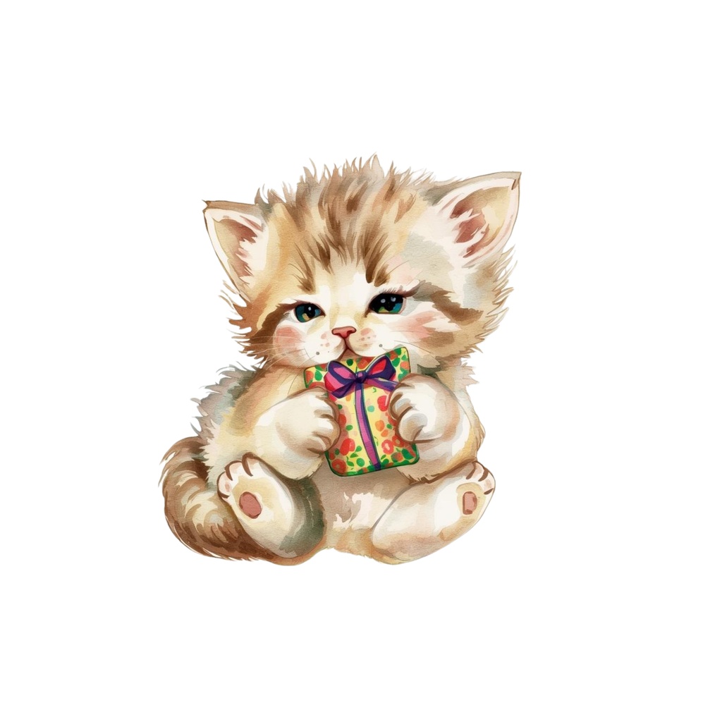 Christmas Cats Clipart Collection 全10種類|アンティーク調・PNG背景透過
