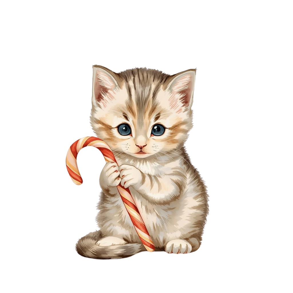 Christmas Cats Clipart Collection 全10種類|アンティーク調・PNG背景透過