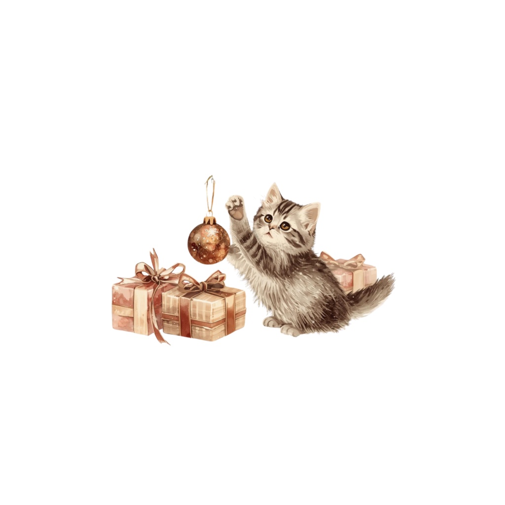 Christmas Cats Clipart Collection 全10種類|アンティーク調・PNG背景透過