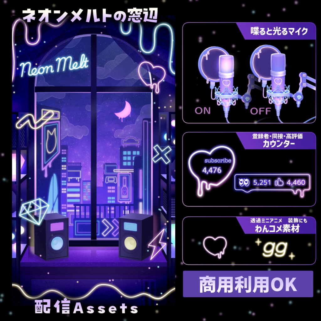 【動く背景】ネオンメルトの窓辺【配信Assets】