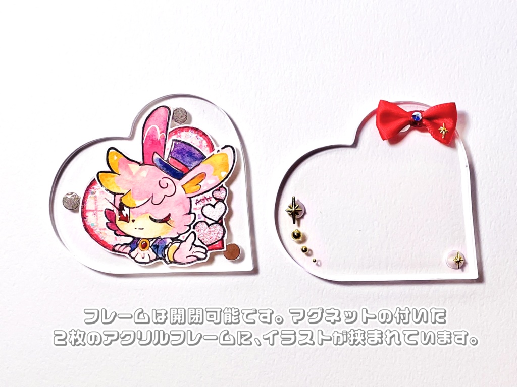 【ミニ原画】ポップハート💖ハート形アクリルフレーム入りイラスト