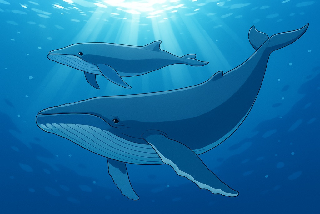.クジラの親子が泳いでいるイラスト