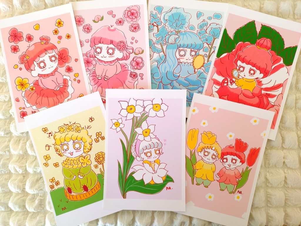 春の花の女の子たちポストカードセット🌷(7枚入り)