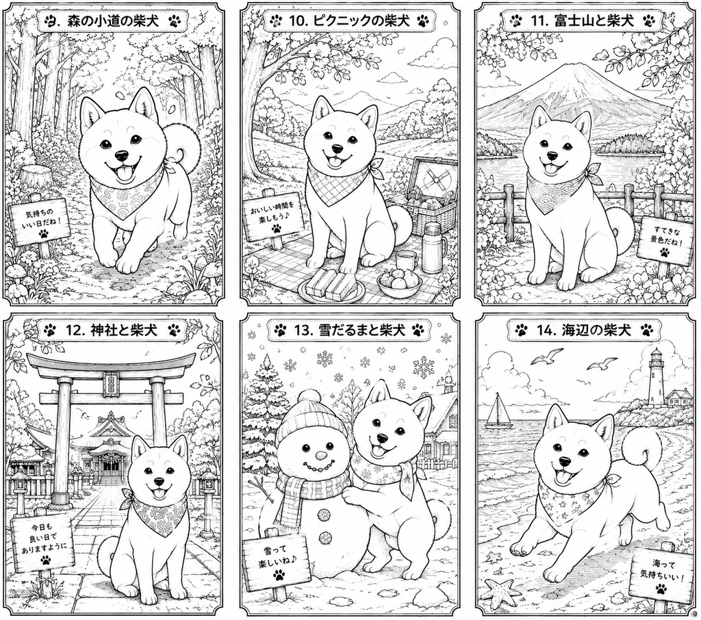 癒しの柴犬塗り絵20選