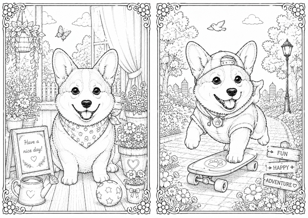 癒しのコーギー塗り絵20選