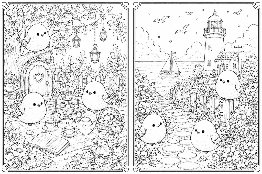 シマエナガのおとぎの森 ~やさしい大人のぬりえ~
