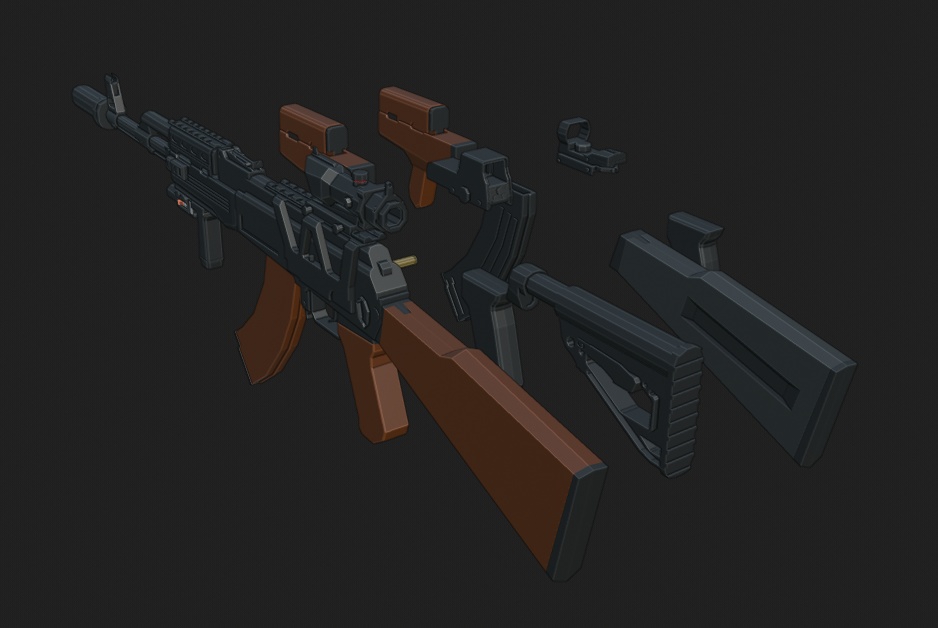 Ak 47 ローポリゴン3dモデル Izart Booth