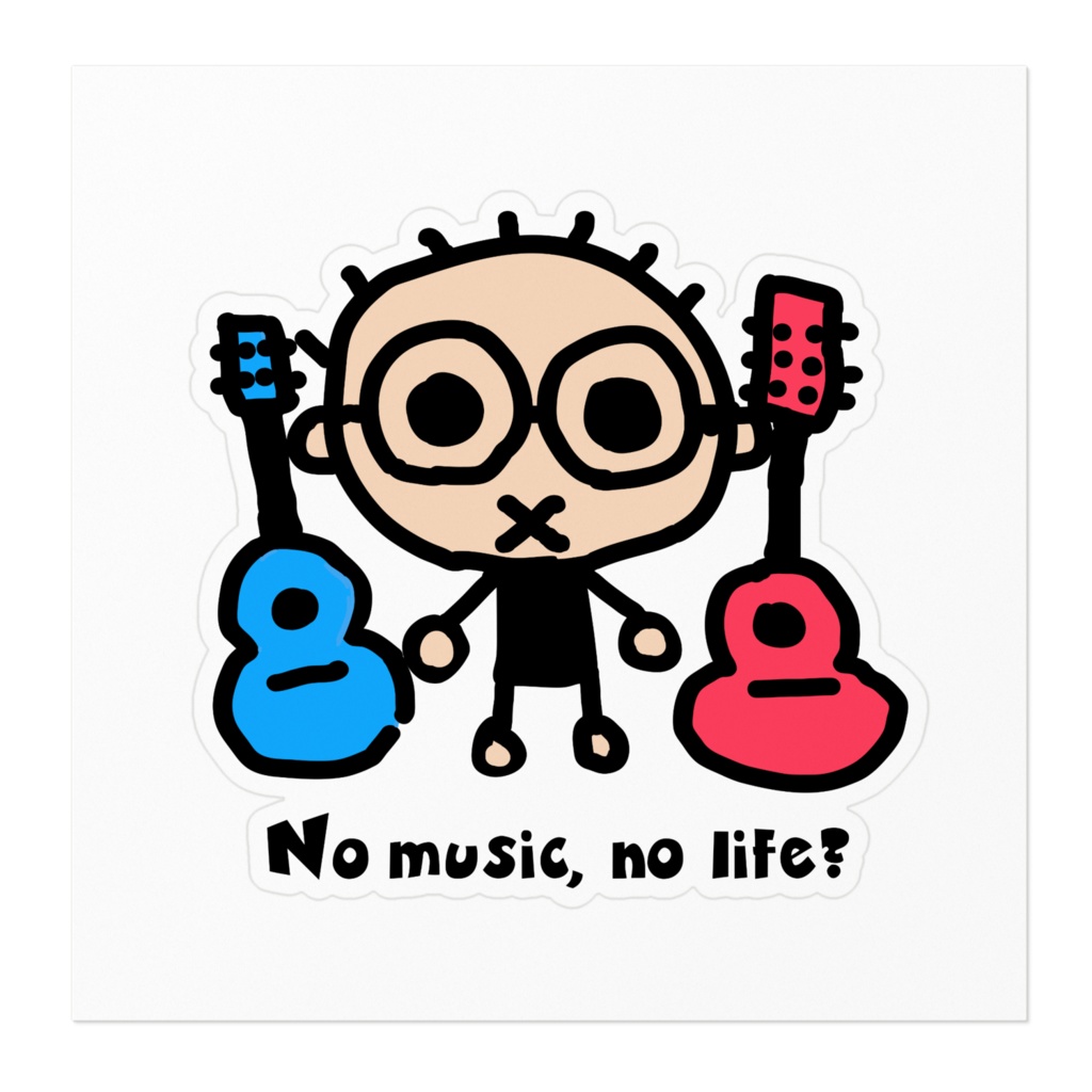 なつばやしくんステッカー01 ギター2本 (10cm×10cm)