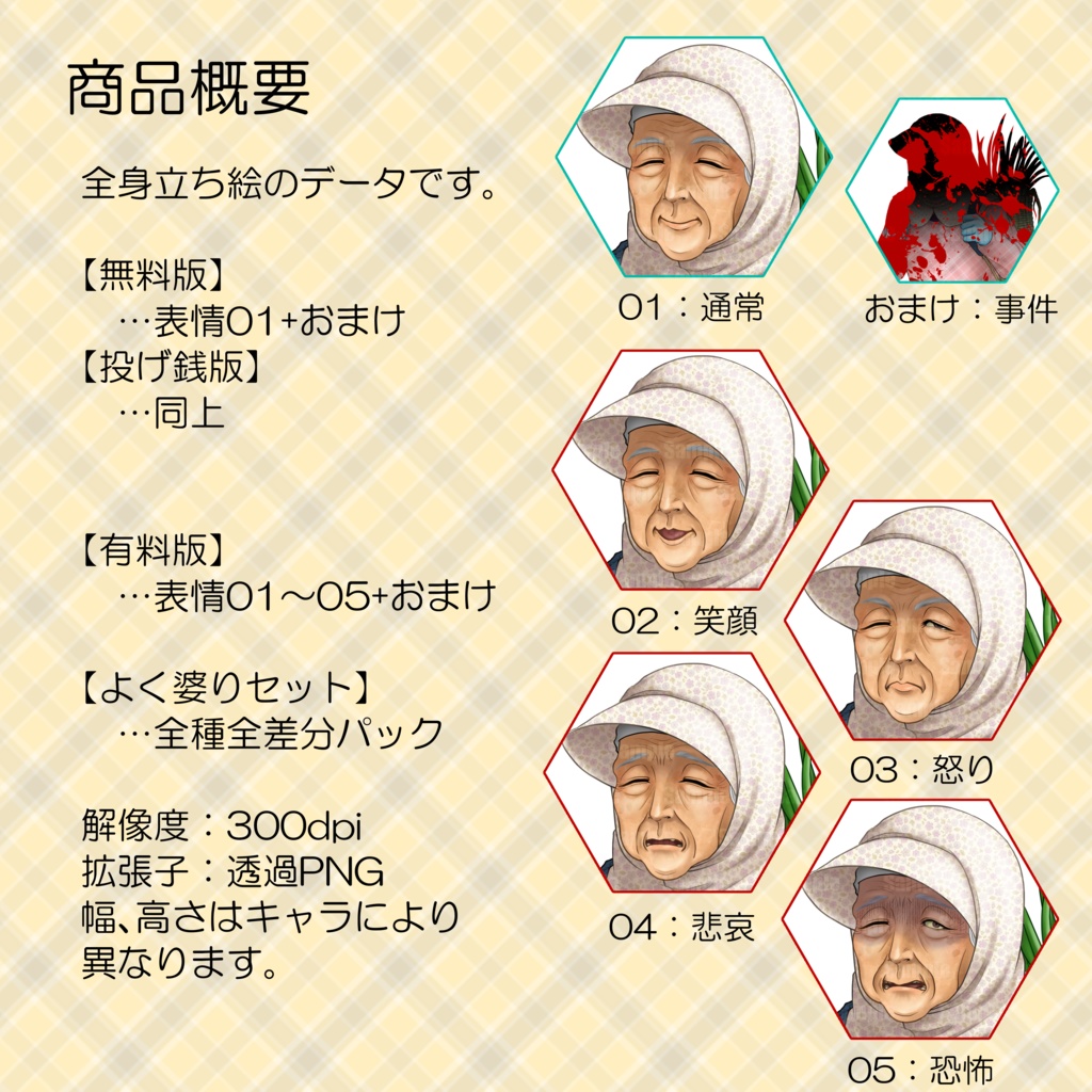 【立ち絵素材シリーズ】お婆ちゃん【表情5種】