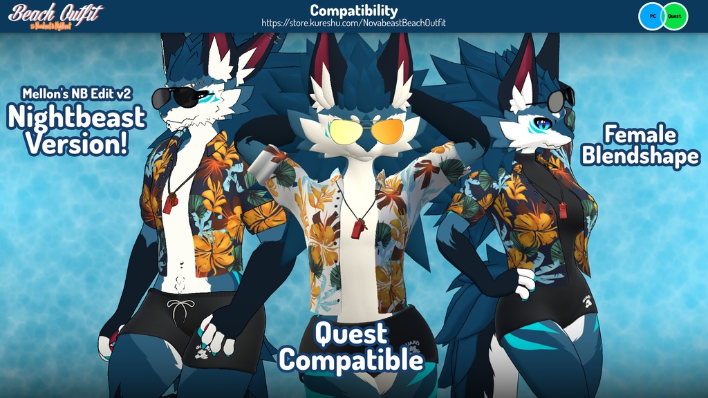 Beach Outfit for Novabeast & Nightbeast (VRChat PC and Quest Compatible)