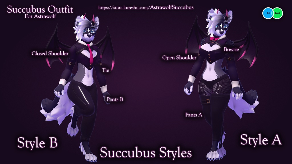 Succubus & Incubus Outfit for LegacyTwoTails Astrawolf (VRChat PC and Quest Compatible)