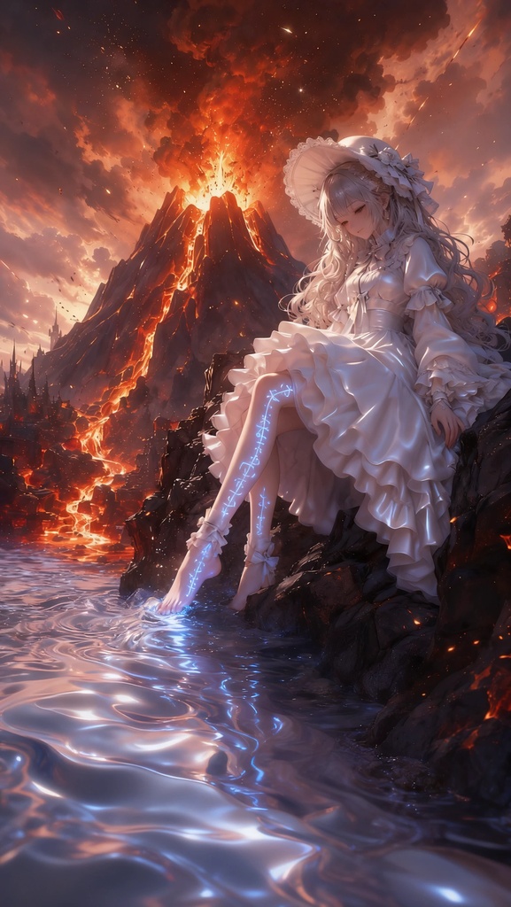 火山を止める白銀の少女｜無料スマホ壁紙