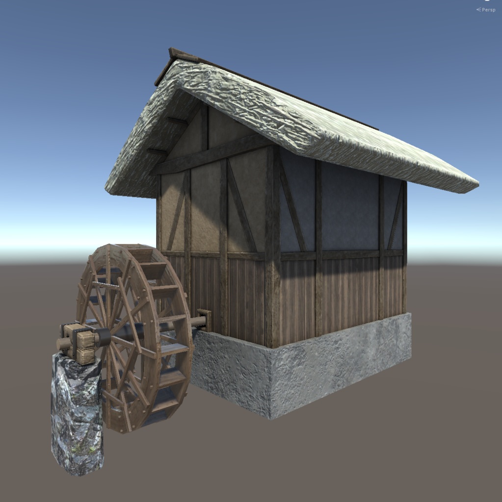 和風の水車小屋の3Dモデル(水車回転対応)