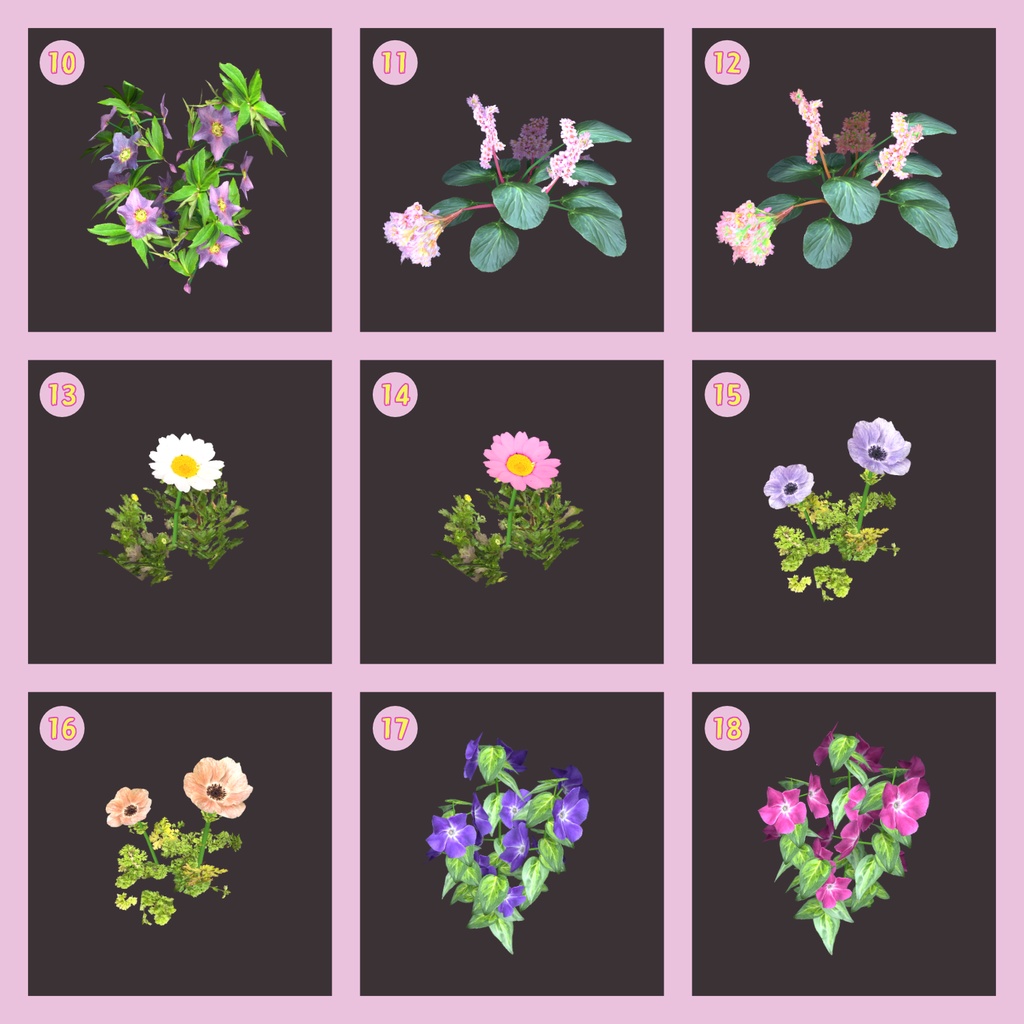 花の3Dモデル(30種類)