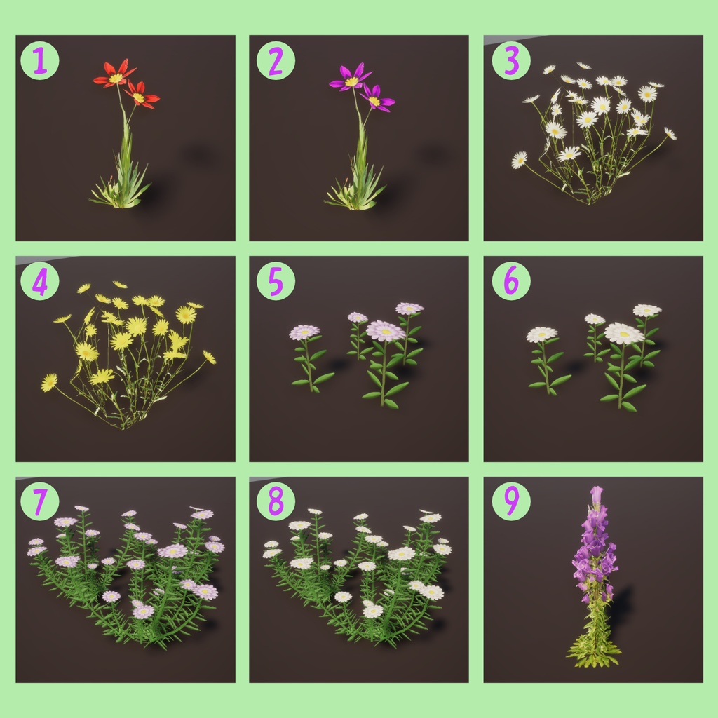 花と草の3Dモデル(17種類)