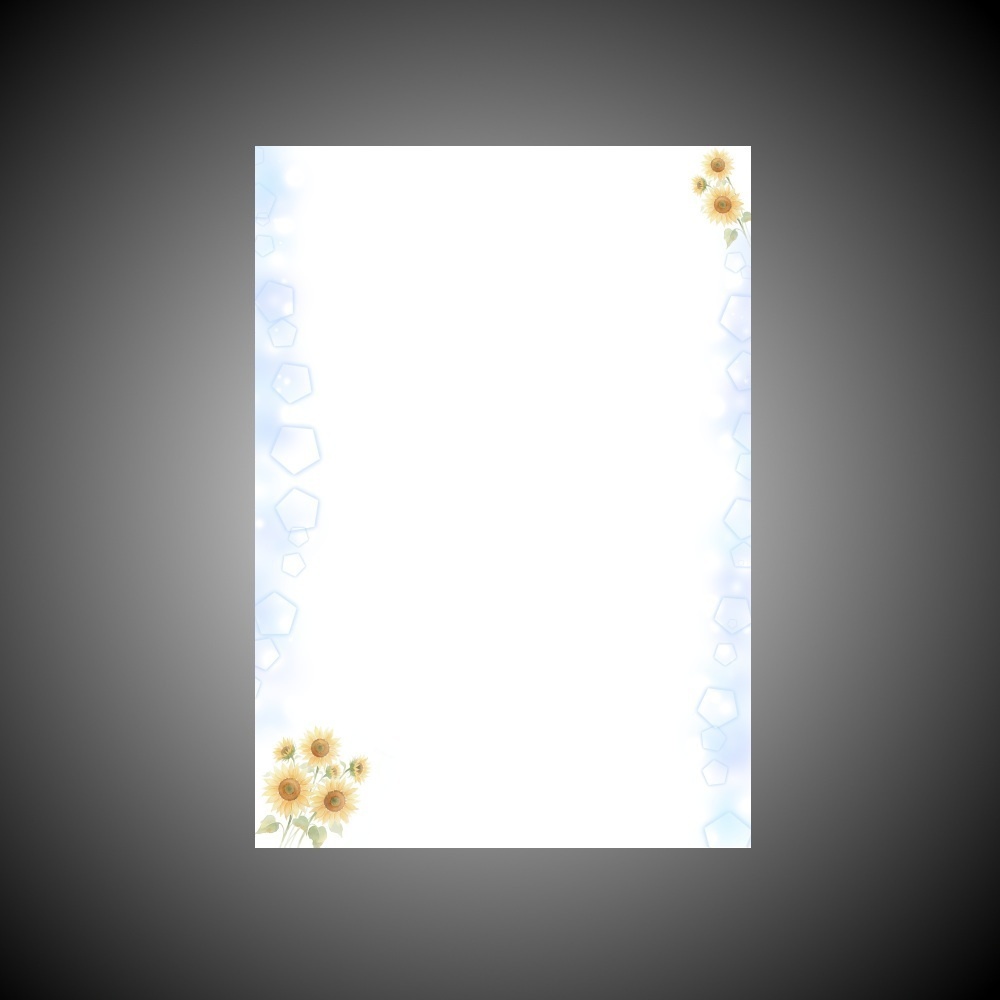 A4縦向き ひまわり背景素材-単品（青色装飾・印刷可・編集可・加工可・商用利用可・クレジット不要）