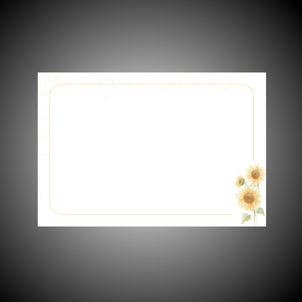 はがきサイズ横向き ひまわり3輪 背景素材-単品（黄色装飾・印刷可・編集可・加工可・商用利用可・クレジット不要）