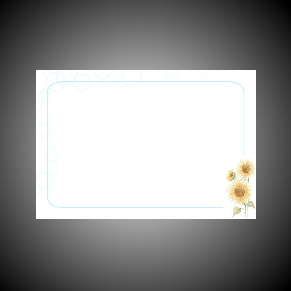 はがきサイズ横向き ひまわり3輪 背景素材-単品（青色装飾・印刷可・編集可・加工可・商用利用可・クレジット不要）