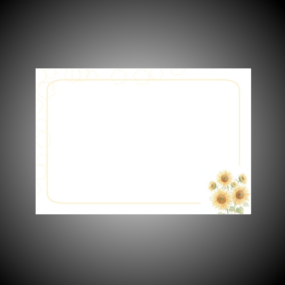 はがきサイズ横向き ひまわり6輪 背景素材-単品（黄色装飾・印刷可・編集可・加工可・商用利用可・クレジット不要）