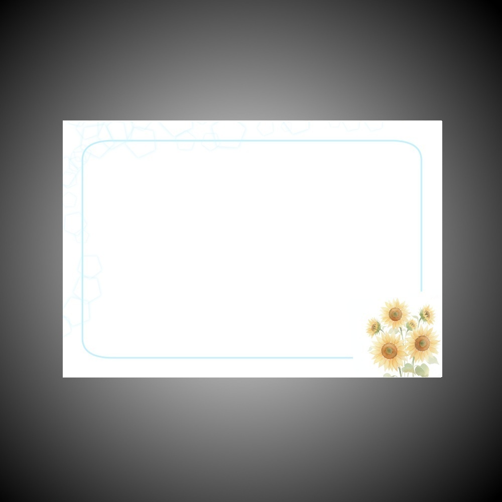 はがきサイズ横向き ひまわり6輪 背景素材-単品（青色装飾・印刷可・編集可・加工可・商用利用可・クレジット不要）