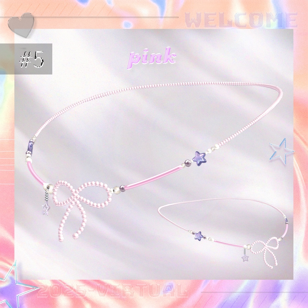 「無料有🎀リボンビーズネックレス【全色セット200円】」