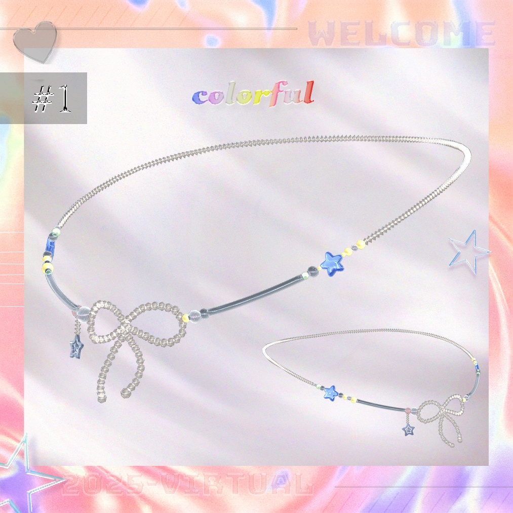 「無料有🎀リボンビーズネックレス【全色セット200円】」