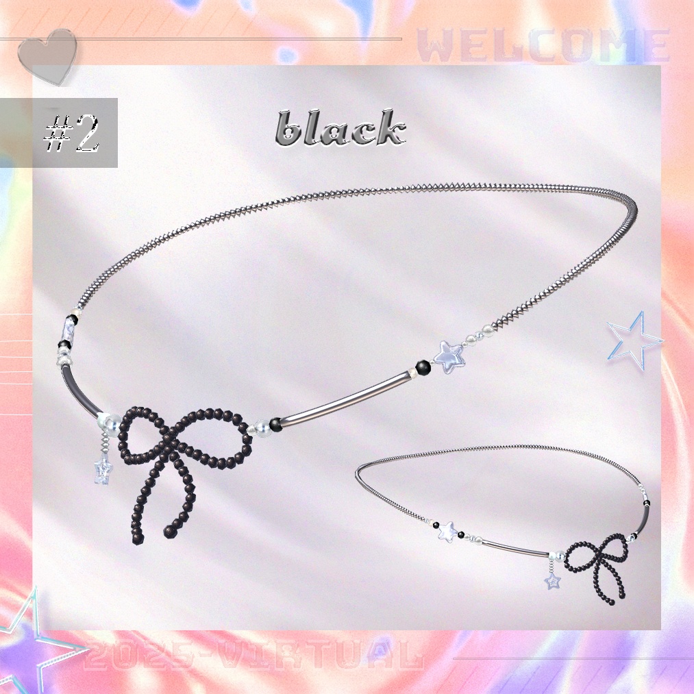 「無料有🎀リボンビーズネックレス【全色セット200円】」