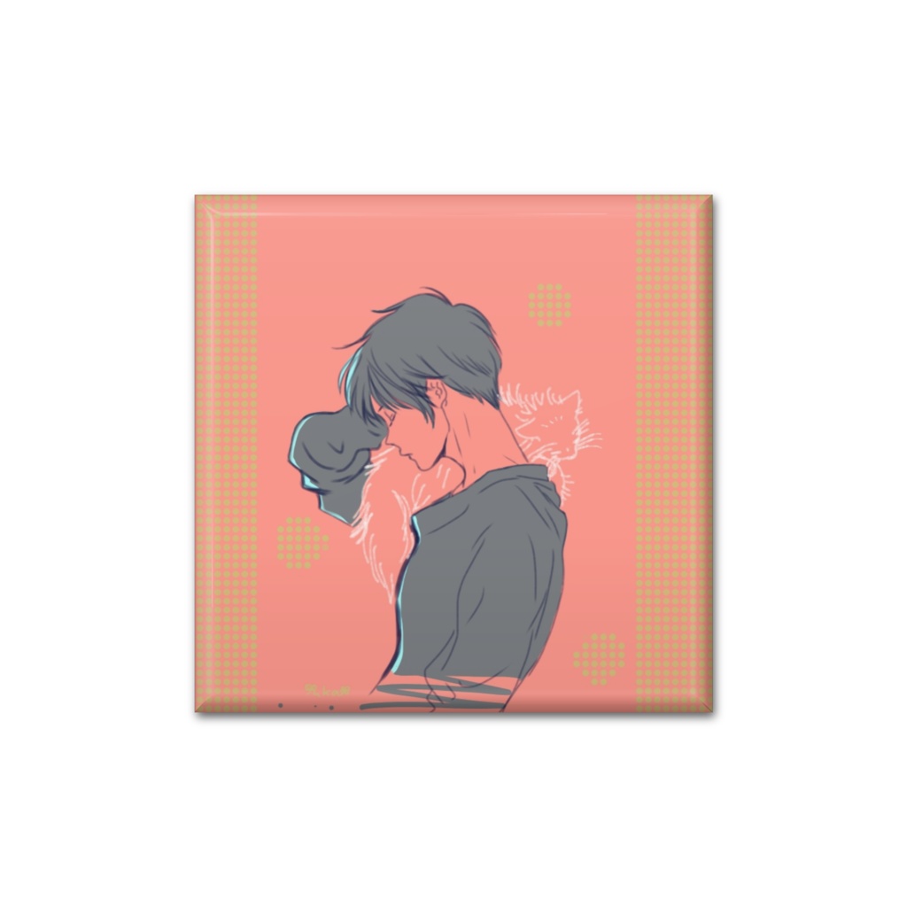 青年と長毛猫ちゃん缶バッジ