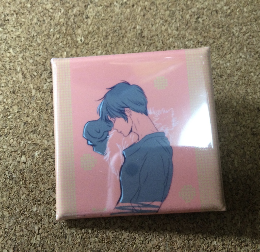 青年と長毛猫ちゃん缶バッジ