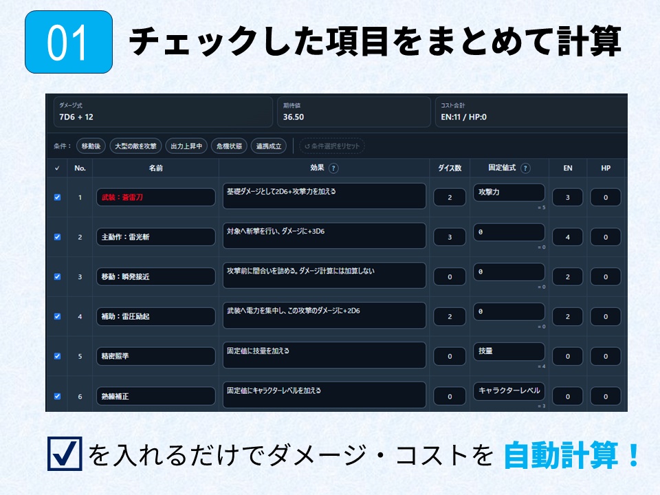 TRPGダメージ&コンボ計算機