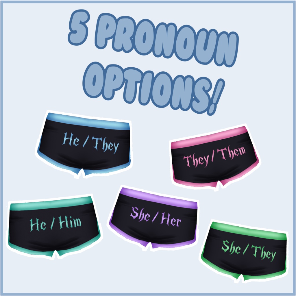 Pronoun Booty Shorts - 7 Colour Variations - 5 Pronoun Options  - (VRoid)