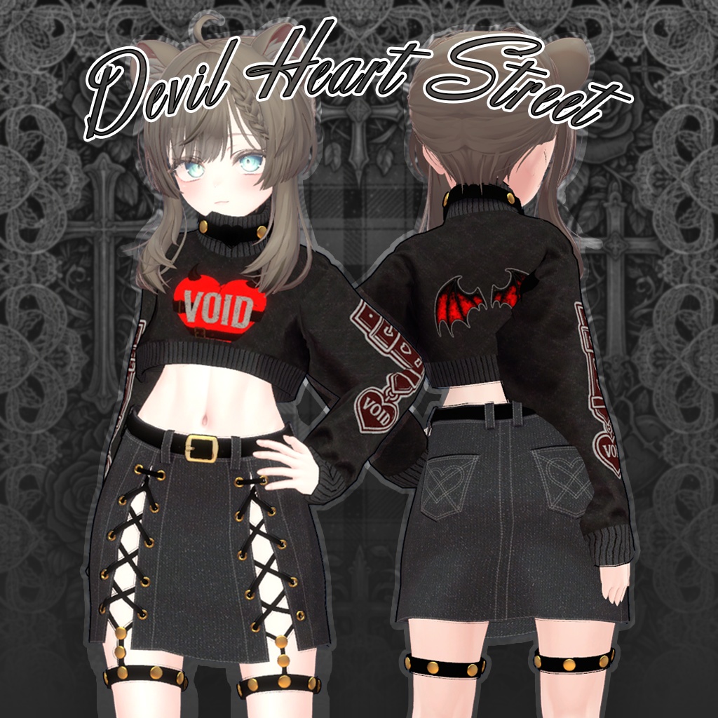 【VRC / マヌカ対応】デビルハートストリートセット / 3D衣装 / パンク / Devil Heart Street Set