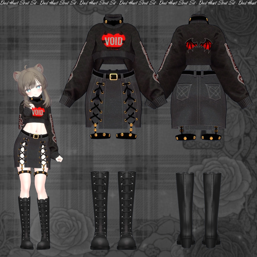 【VRC / マヌカ対応】デビルハートストリートセット / 3D衣装 / パンク / Devil Heart Street Set