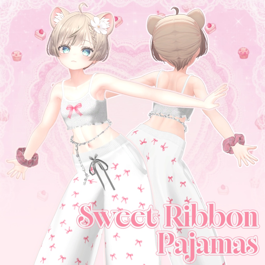【VRC / マヌカ対応】スウィートリボンパジャマ / 3D衣装 / パジャマ / Sweet Ribbon Pajamas