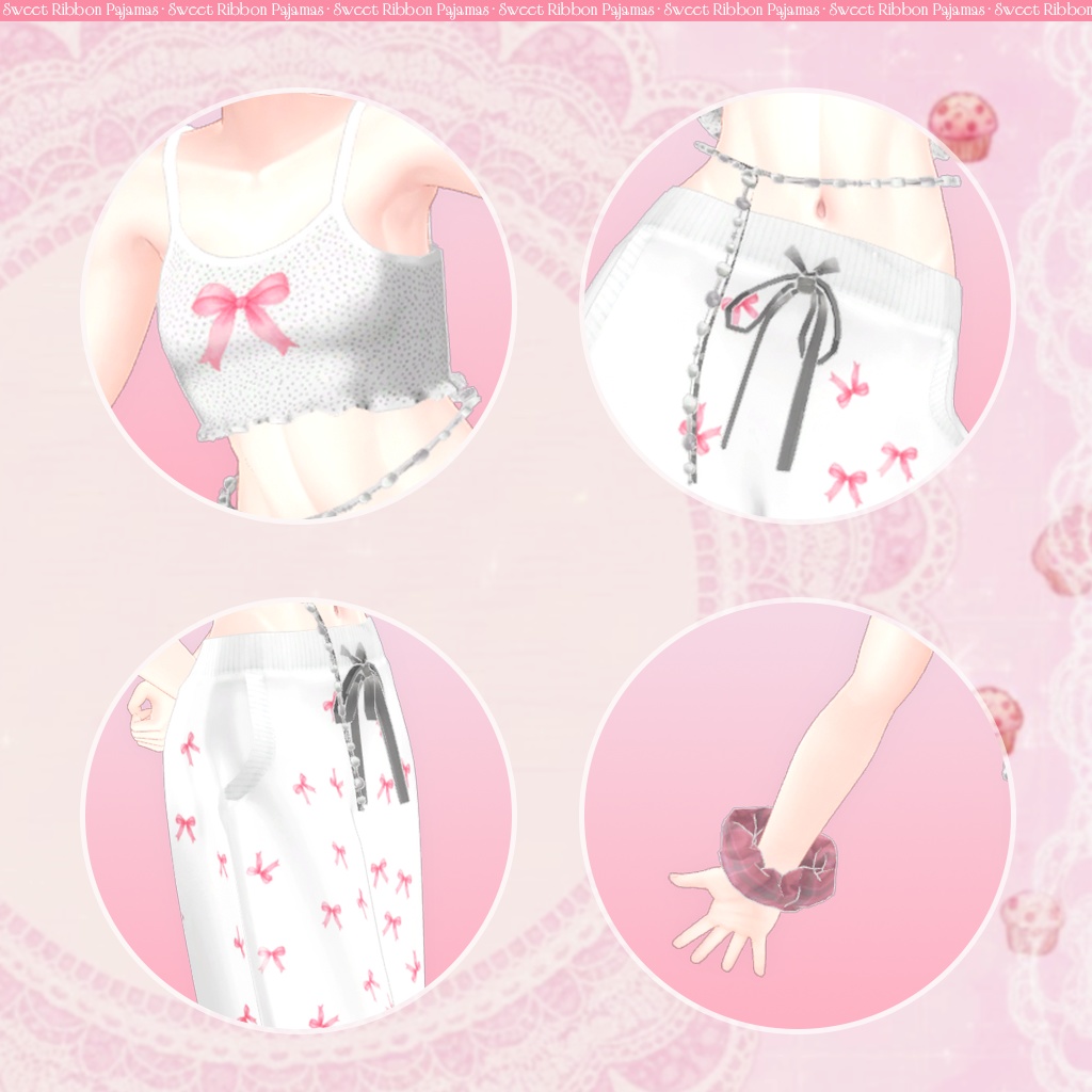 【VRC / マヌカ対応】スウィートリボンパジャマ / 3D衣装 / パジャマ / Sweet Ribbon Pajamas