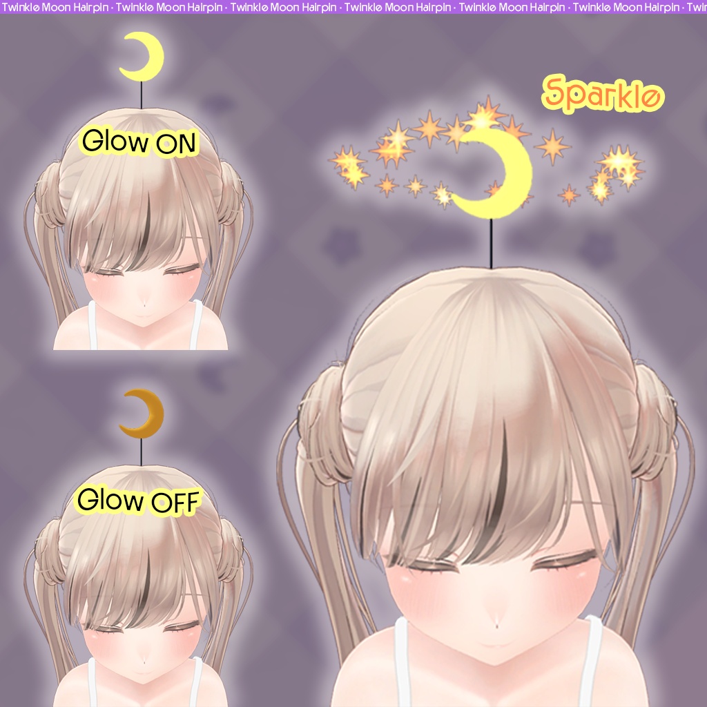 【無料】夜空セット① きらきら月ピン / Twinkle Moon Hairpin🌙