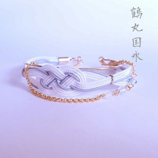 ＜受注制作＞水引×ゴールドの3連バングル【鶴丸国永ver.】