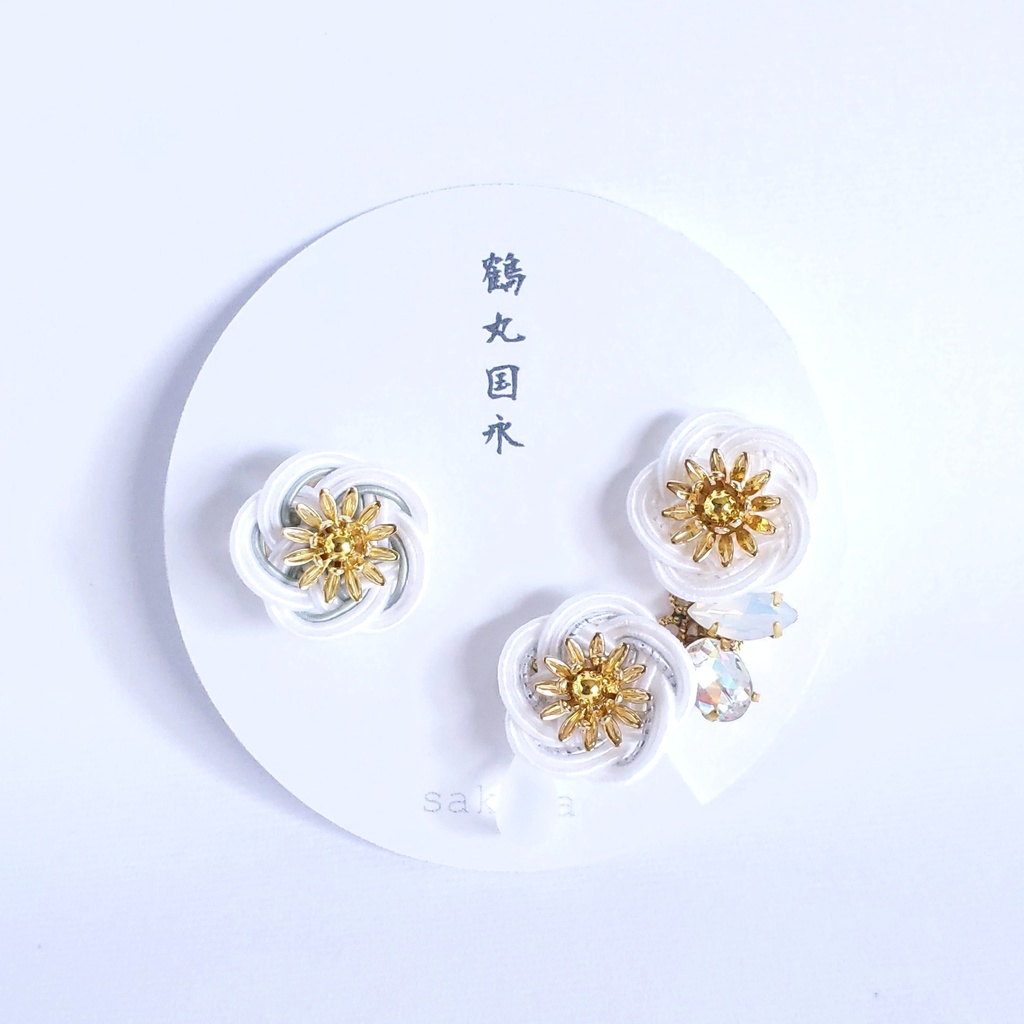 水引×ビジューのイヤーカフ＆イヤリング・ピアス【鶴丸国永ver.】