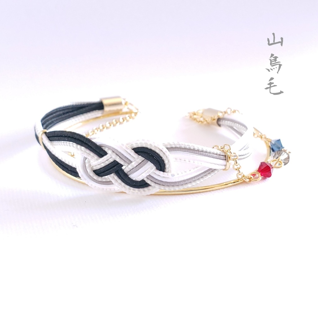 ＜受注制作＞水引×ゴールドの3連バングル【山鳥毛ver.】