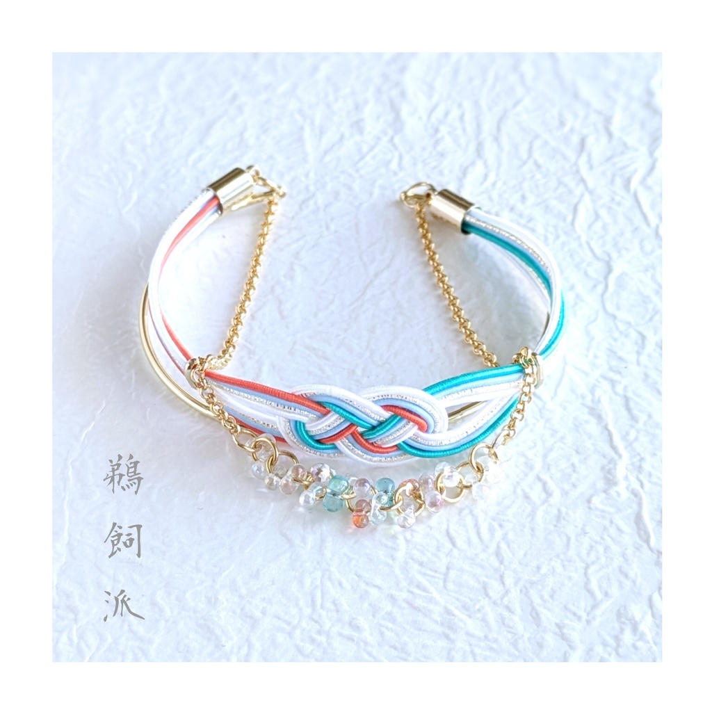 鵜飼派　水引×ゴールド3連バングル　水引ピアス/イヤリング