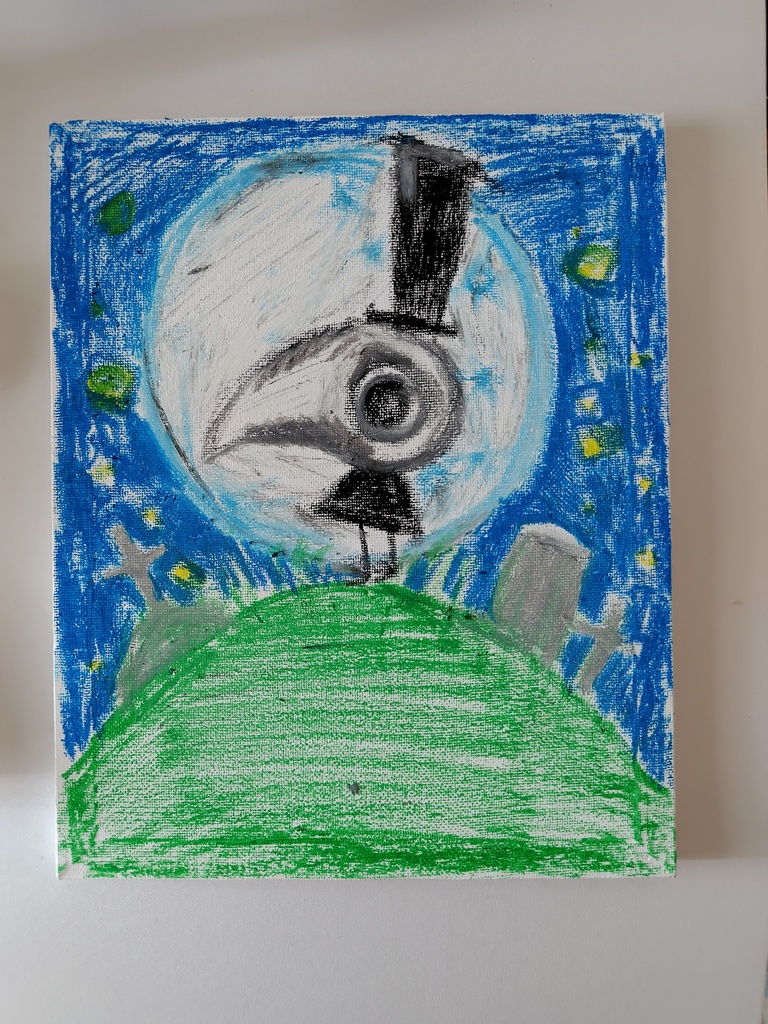 オイルパステル画｢シャッポ先生の物語｣