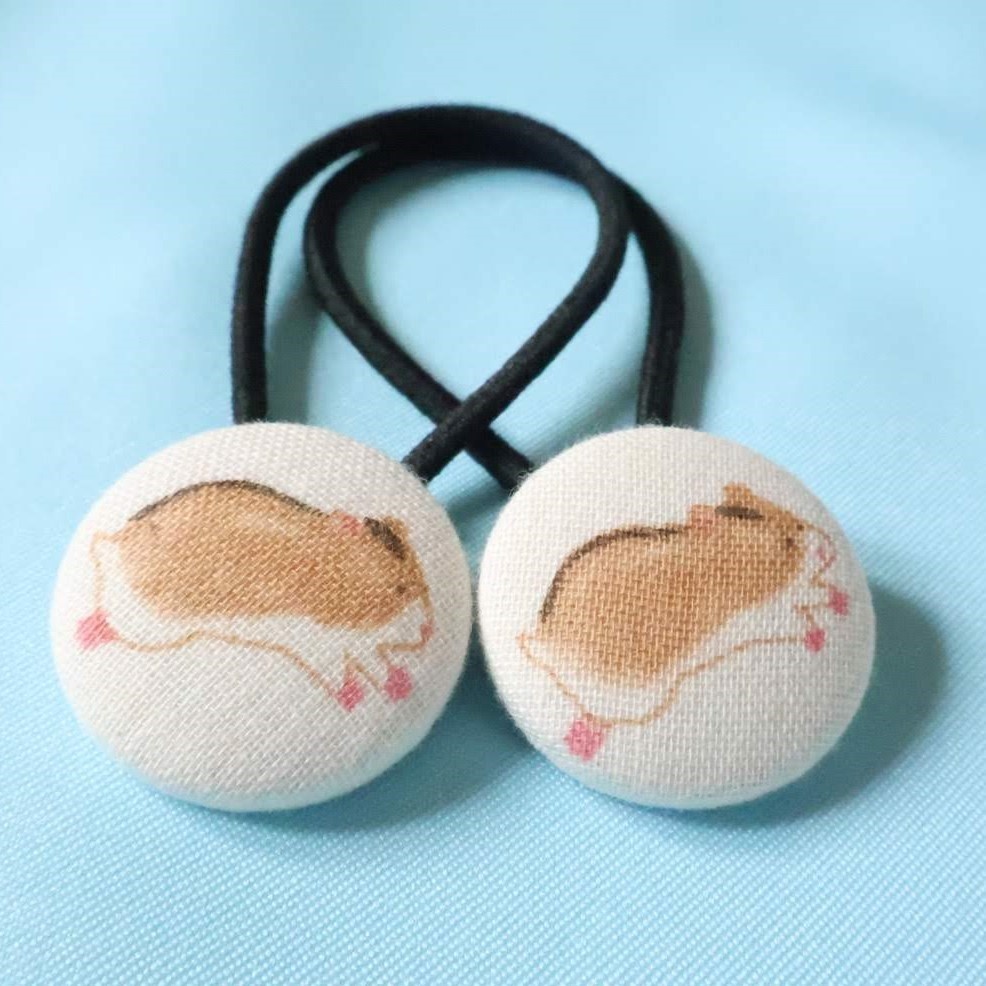 ハムスター柄くるみボタンヘアゴム 生成2個セット②