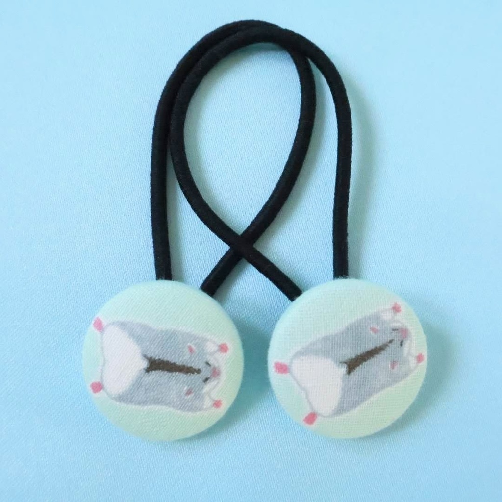 ハムスター柄くるみボタンヘアゴム ミント2個セット③