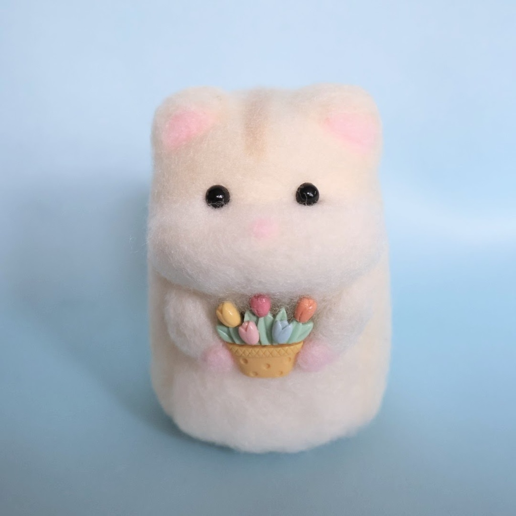 羊毛フェルトのハムスター＊イエロージャンガリアンとチューリップの花かご③