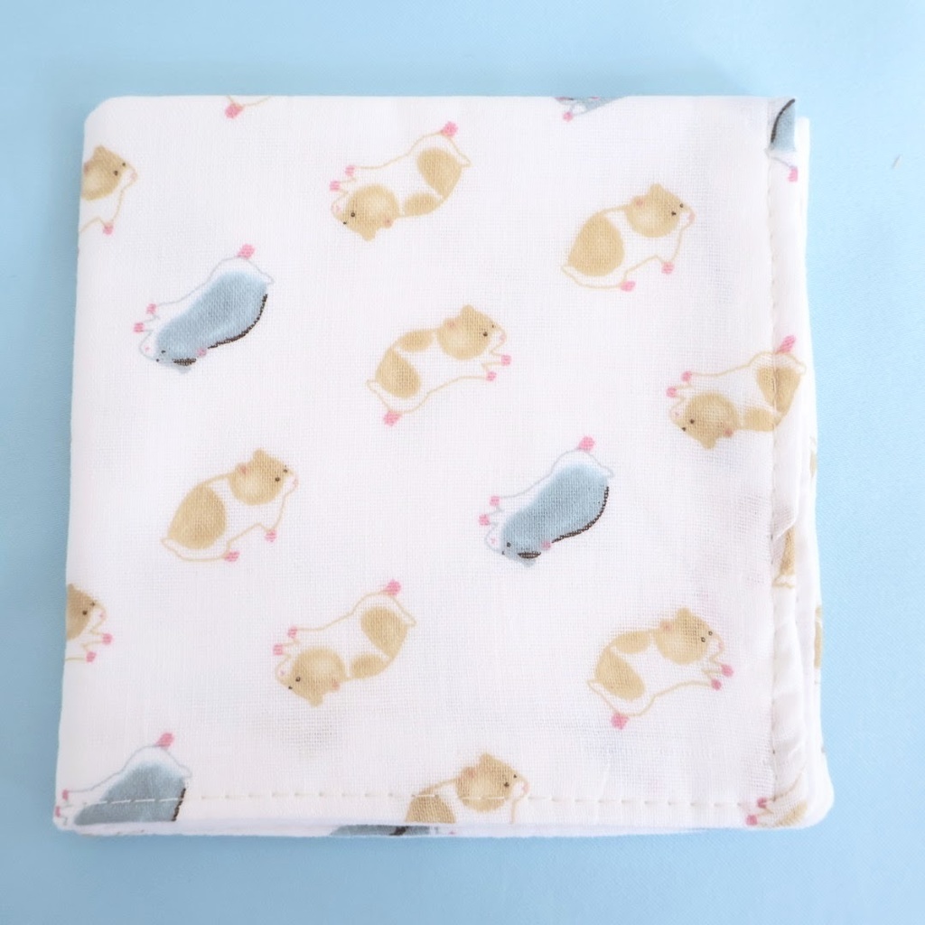 ハムスター柄ダブルガーゼハンカチ レギュラーサイズ 白